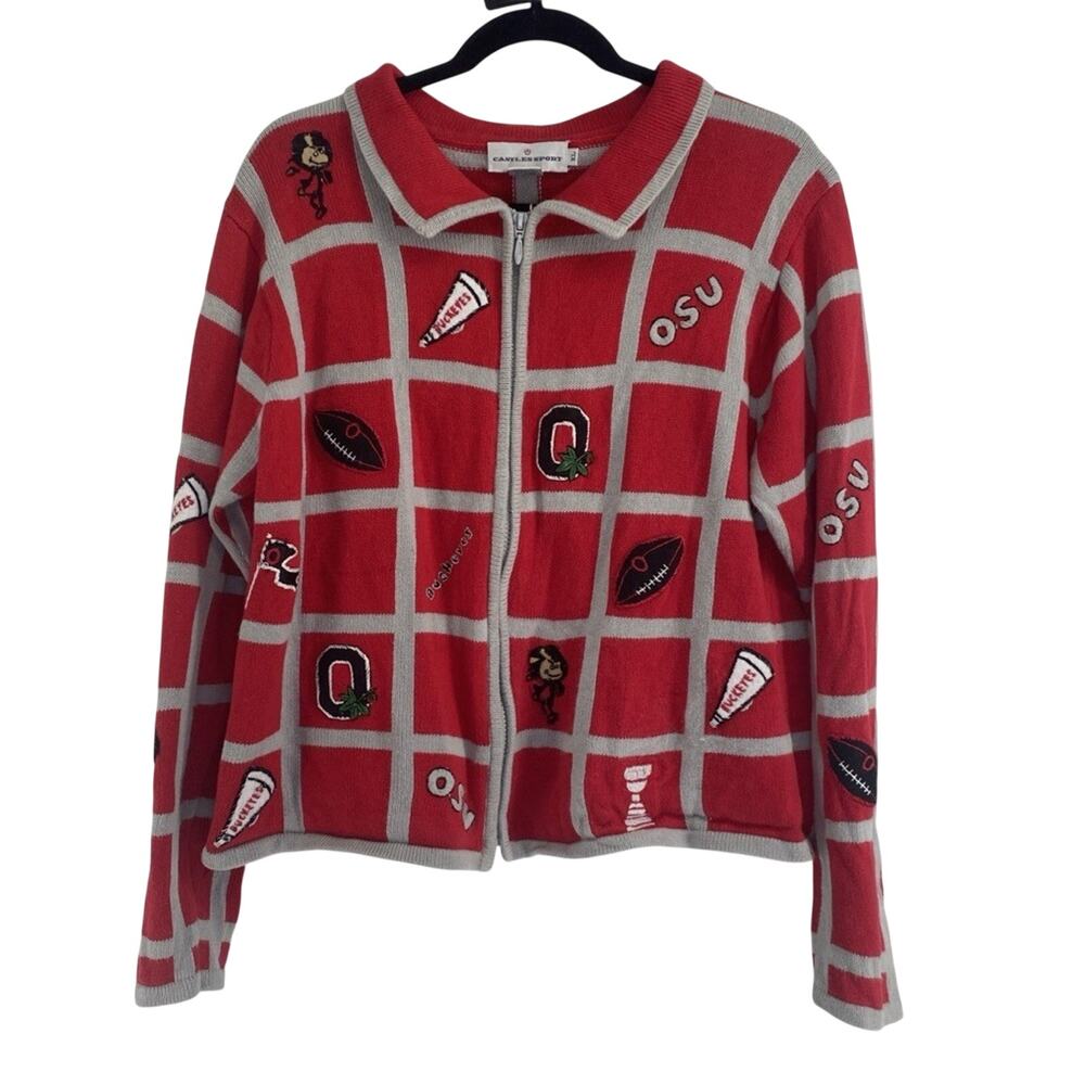 OHIO STATE BUCKEYES Knit Sweater Cardigan Women Size XL Castles Sport Football